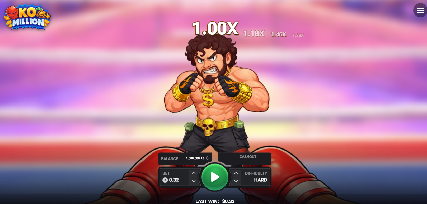 Pugile sul ring di KO Million con il moltiplicatore in alto