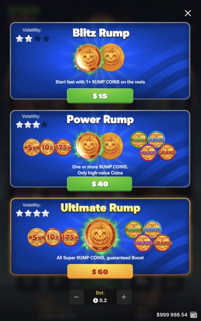 I tre Buy Bonus di Rump & Halloween in colonna sullo schermo di uno smartphone