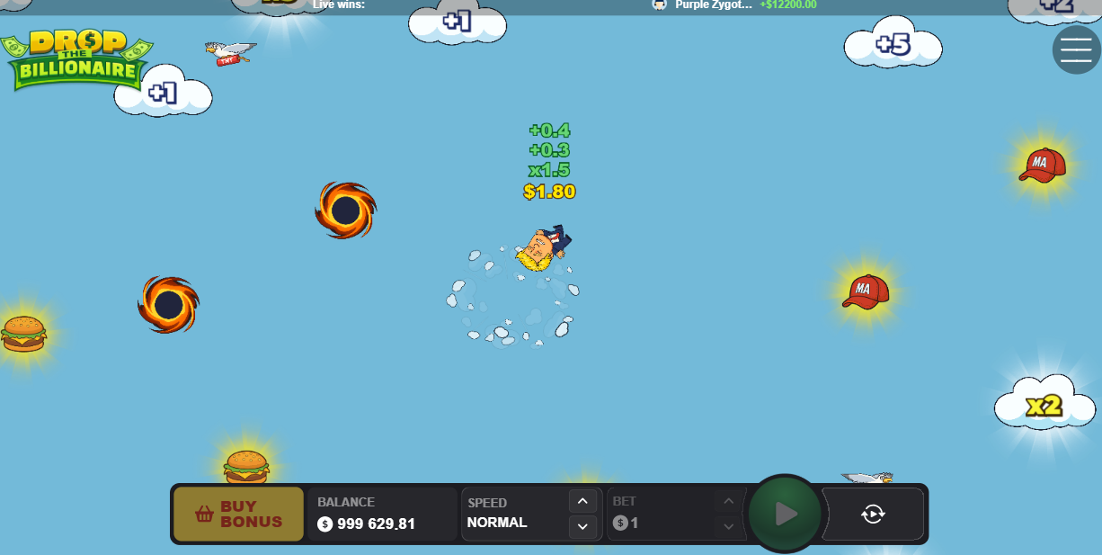 Miliardario in caduta tra le nuvole con moltiplicatori in Drop The Billionaire