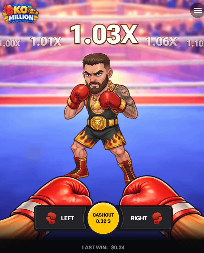 KO Million su smartphone con i pulsanti Left, Right e Cashout
