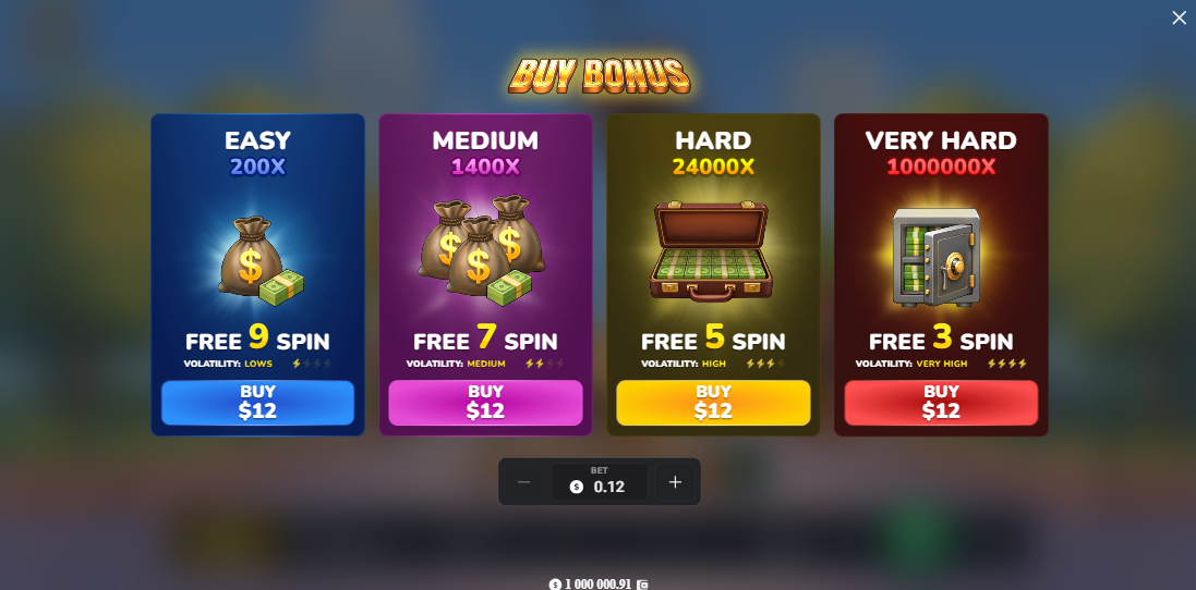 Le quattro opzioni Bonus Buy di MegaBlock Empire con giri gratis