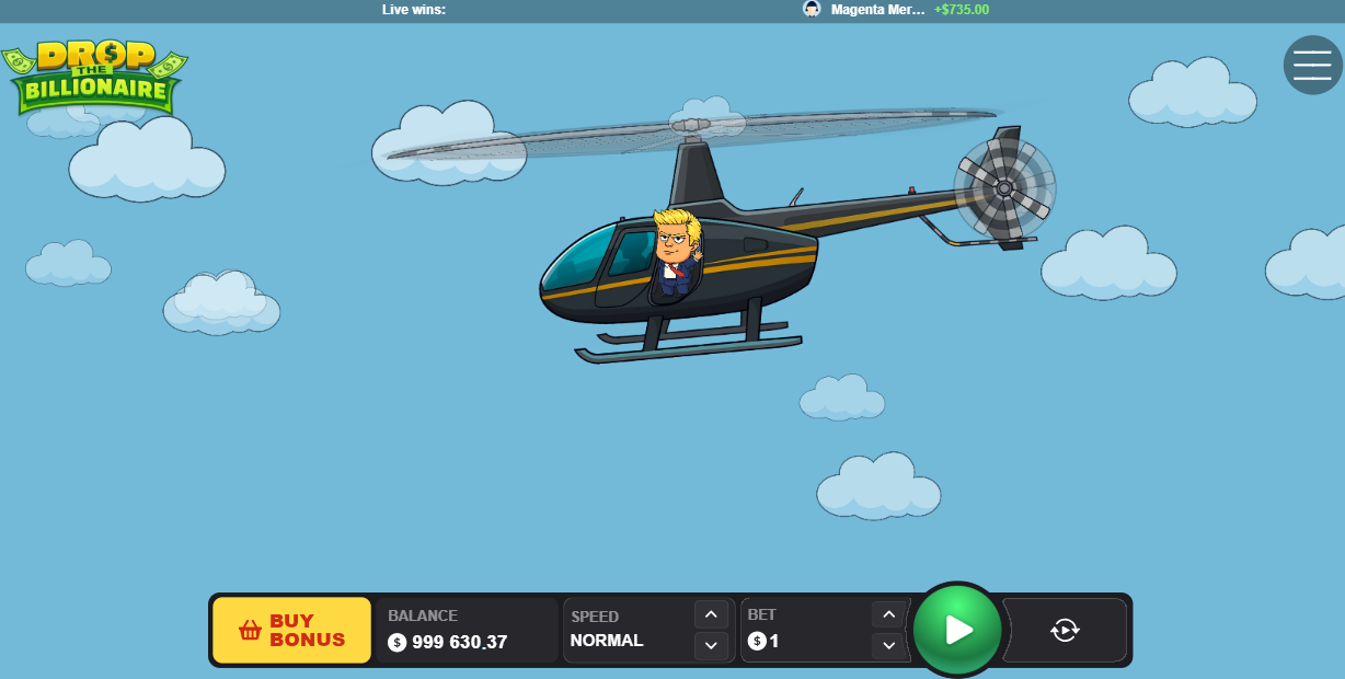 Elicottero in volo all'inizio di un round di Drop The Billionaire