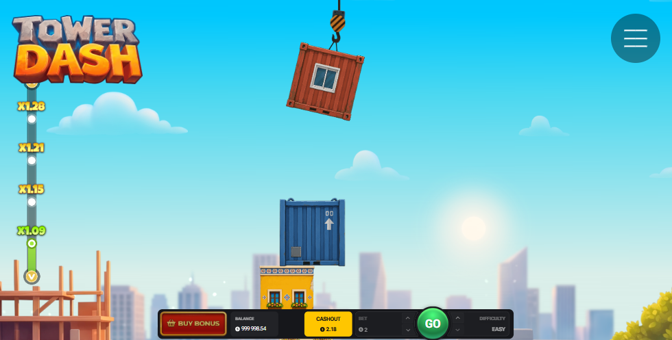 Gru di Tower Dash che solleva un container sopra la torre