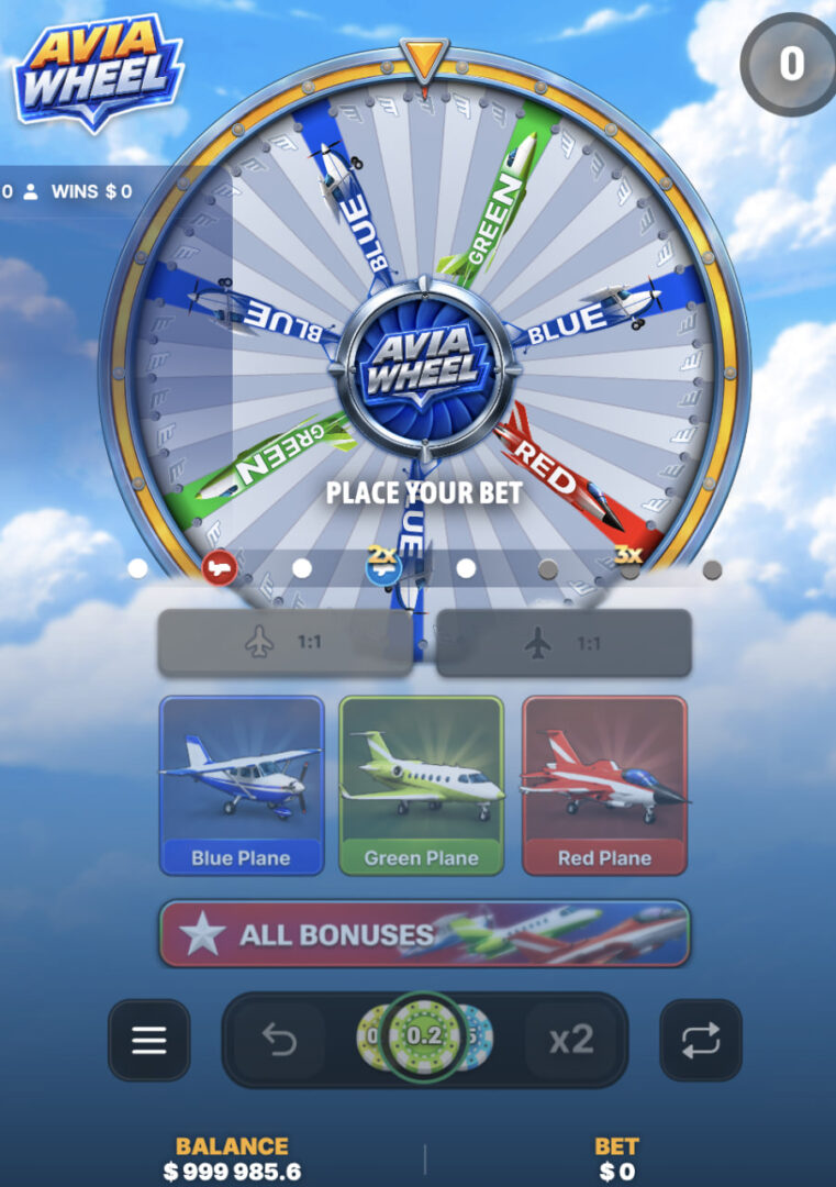 Avia Wheel su telefono in verticale con puntata da 0,2 e tasti x2 e Repeat, demo gratis e soldi veri