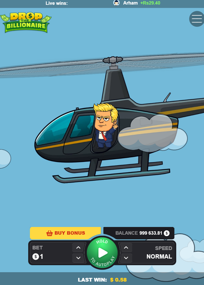 Drop The Billionaire in verticale su smartphone con il pulsante Buy Bonus