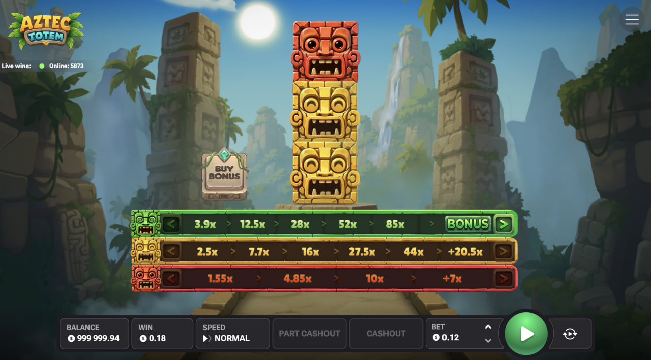 Schermo di Aztec Totem su computer con il totem e le linee verde, gialla e rossa